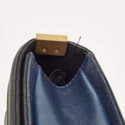 Chanel Navy Blue/Black Quilted Leather Small Boy Flap Bag