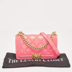 Pre Owned Chanel Pink Stitch Quilted Leather Medium Boy Flap Bag