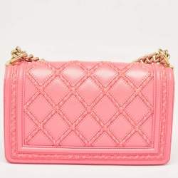 Pre Owned Chanel Pink Stitch Quilted Leather Medium Boy Flap Bag