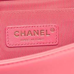 Pre Owned Chanel Pink Stitch Quilted Leather Medium Boy Flap Bag