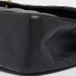 Pre Owned Chanel Black Quilted Caviar Leather Jumbo Classic Double Flap Bag