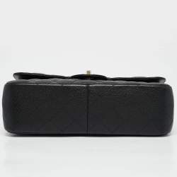 Pre Owned Chanel Black Quilted Caviar Leather Jumbo Classic Double Flap Bag