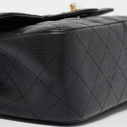 Pre Owned Chanel Black Quilted Caviar Leather Jumbo Classic Double Flap Bag