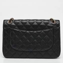 Pre Owned Chanel Black Quilted Caviar Leather Jumbo Classic Double Flap Bag