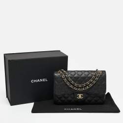 Pre Owned Chanel Black Quilted Caviar Leather Jumbo Classic Double Flap Bag