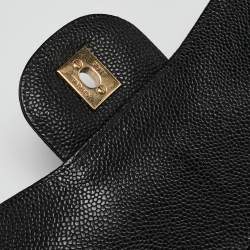 Pre Owned Chanel Black Quilted Caviar Leather Jumbo Classic Double Flap Bag