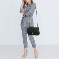 Pre Owned Chanel Black Quilted Caviar Leather Jumbo Classic Double Flap Bag
