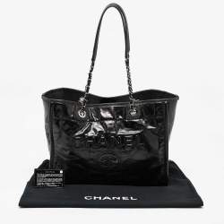Chanel Black Glazed Leather Small Deauville Shopping Tote