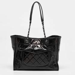 Chanel Black Glazed Leather Small Deauville Shopping Tote