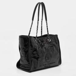 Chanel Black Glazed Leather Small Deauville Shopping Tote