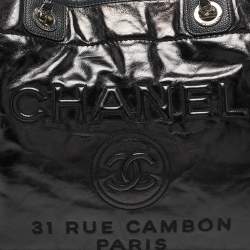 Chanel Black Glazed Leather Small Deauville Shopping Tote