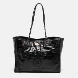 Chanel Black Glazed Leather Small Deauville Shopping Tote