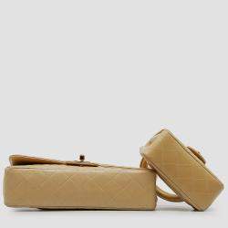 Pre Owned Chanel Beige Lambskin Parent Child Kelly Set Top Handle Bag