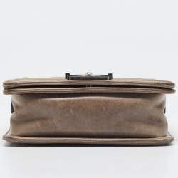 Pre Owned Chanel Beige Double Stitch Quilted Leather Small Boy Flap Bag