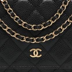 Pre Owned Chanel Black Quilted Caviar Leather WOC Clutch Bag
