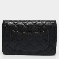 Pre Owned Chanel Black Quilted Caviar Leather WOC Clutch Bag