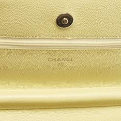 Pre Owned Chanel Yellow Quilted Caviar Leather Classic Wallet on Chain