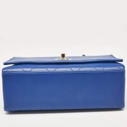 Pre Owned Chanel Blue Stitched Leather Large Single Flap Bag