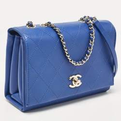 Pre Owned Chanel Blue Stitched Leather Large Single Flap Bag