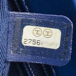 Pre Owned Chanel Blue Stitched Leather Large Single Flap Bag
