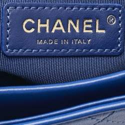 Pre Owned Chanel Blue Stitched Leather Large Single Flap Bag