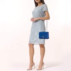 Pre Owned Chanel Blue Stitched Leather Large Single Flap Bag