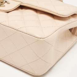 Pre Owned Chanel Beige Quilted Cavair Leather Small Classic Double Flap Bag