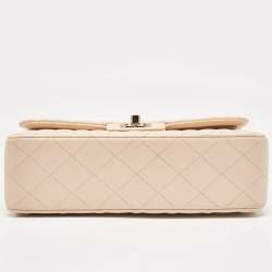 Pre Owned Chanel Beige Quilted Cavair Leather Small Classic Double Flap Bag