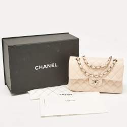 Pre Owned Chanel Beige Quilted Cavair Leather Small Classic Double Flap Bag