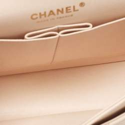Pre Owned Chanel Beige Quilted Cavair Leather Small Classic Double Flap Bag