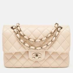 Pre Owned Chanel Beige Quilted Cavair Leather Small Classic Double Flap Bag