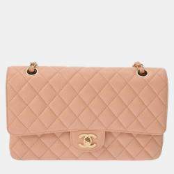 Chanel Salmon Pink Caviar Leather Double Flap Shoulder Bag