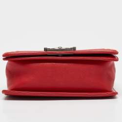 Chanel Red Double Stitch Leather Small Boy Flap Bag