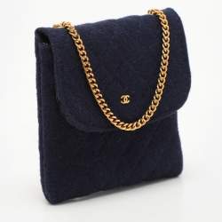Chanel Blue Quilted Jersey Chain Pouch