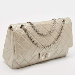 Chanel Silver Quilted Aged Leather 227 Reissue 2.55 Flap Bag