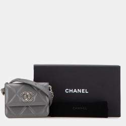 Chanel Grey Lambskin Leather 19 Flap Coin Purse with Chain