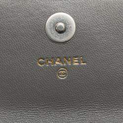 Chanel Grey Lambskin Leather 19 Flap Coin Purse with Chain