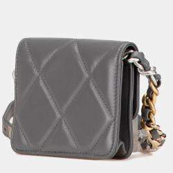 Chanel Grey Lambskin Leather 19 Flap Coin Purse with Chain