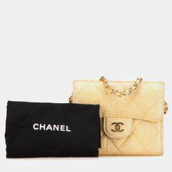 Chanel Gold Caviar Leather Quilted Iridescent Flap Card Holder on Chain