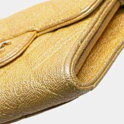 Chanel Gold Caviar Leather Quilted Iridescent Flap Card Holder on Chain