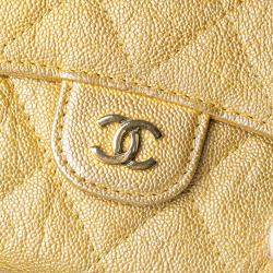 Chanel Gold Caviar Leather Quilted Iridescent Flap Card Holder on Chain