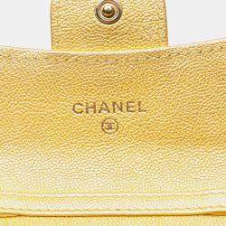 Chanel Gold Caviar Leather Quilted Iridescent Flap Card Holder on Chain