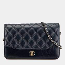 Chanel Black Quilted Aged Calfskin Gabrielle Wallet On Chain