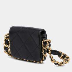 Pre Owned Chanel Black Leather Mini Quilted Framing Chain Flap Bag