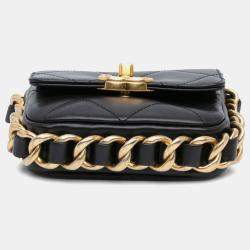 Pre Owned Chanel Black Leather Mini Quilted Framing Chain Flap Bag