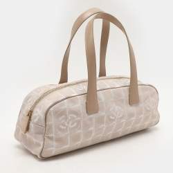 Pre Owned Chanel Beige Nylon CC Logo Travel Line Bowler Bag
