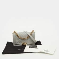Pre Owned Chanel Grey Quilted Leather Medium Boy Flap Bag