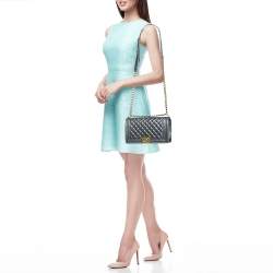 Chanel Metallic Grey Quilted Leather Medium Boy Flap Bag