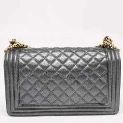 Chanel Metallic Grey Quilted Leather Medium Boy Flap Bag