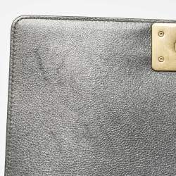 Chanel Metallic Grey Quilted Leather Medium Boy Flap Bag